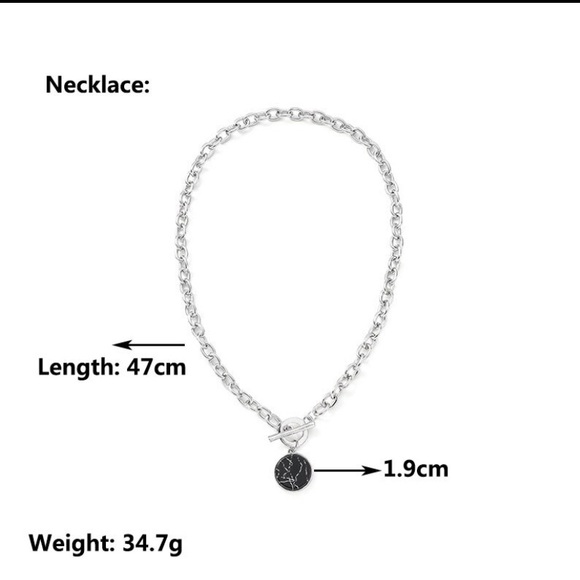 NEW Silver Plated Necklace Round Marble Pendant - Picture 4 of 4